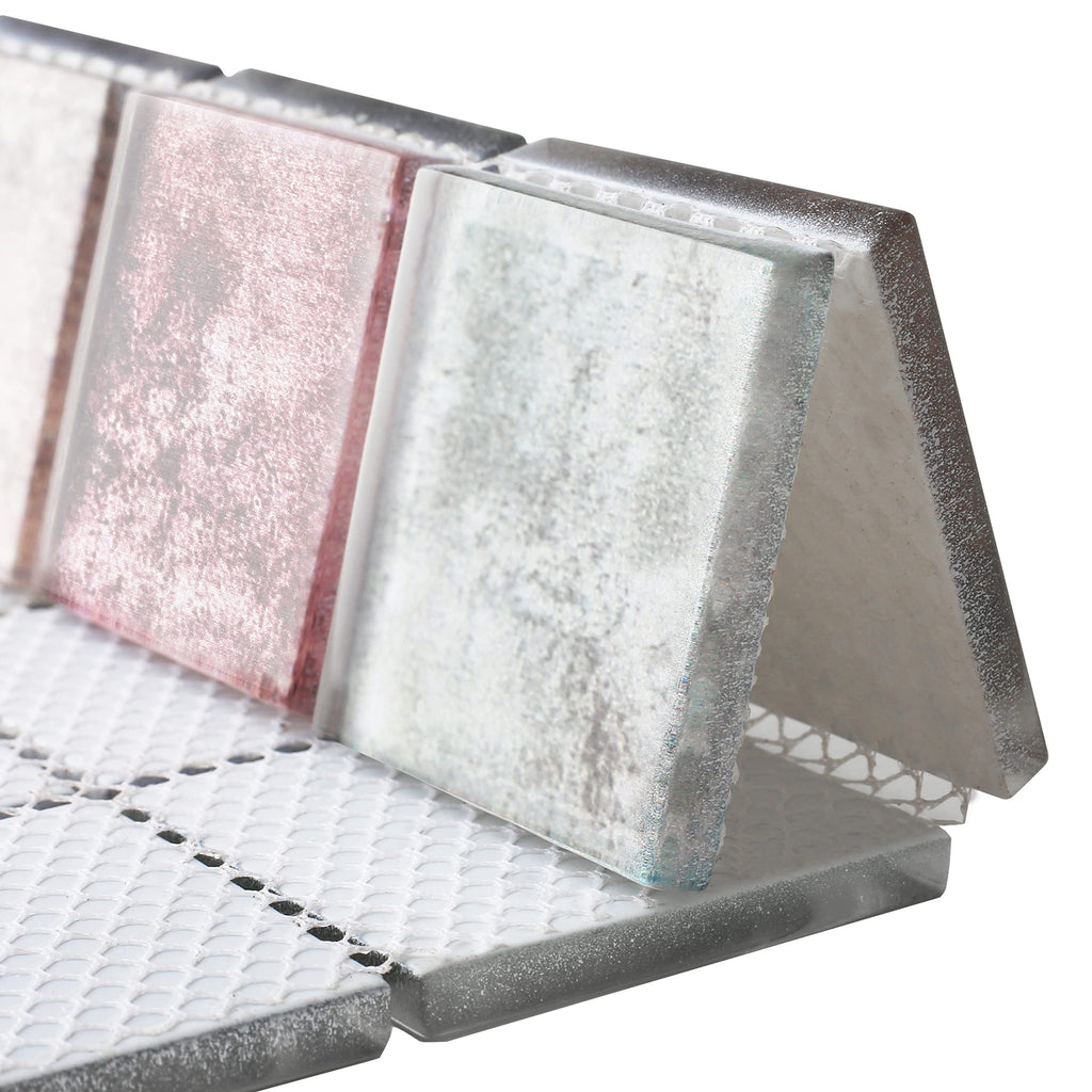 Antique 2'' x 2'' Glass Squared Tile Glazed Red Grey Grid Mosaic Wall Backsplash Tile PT31 (Box of 5 Sheets)