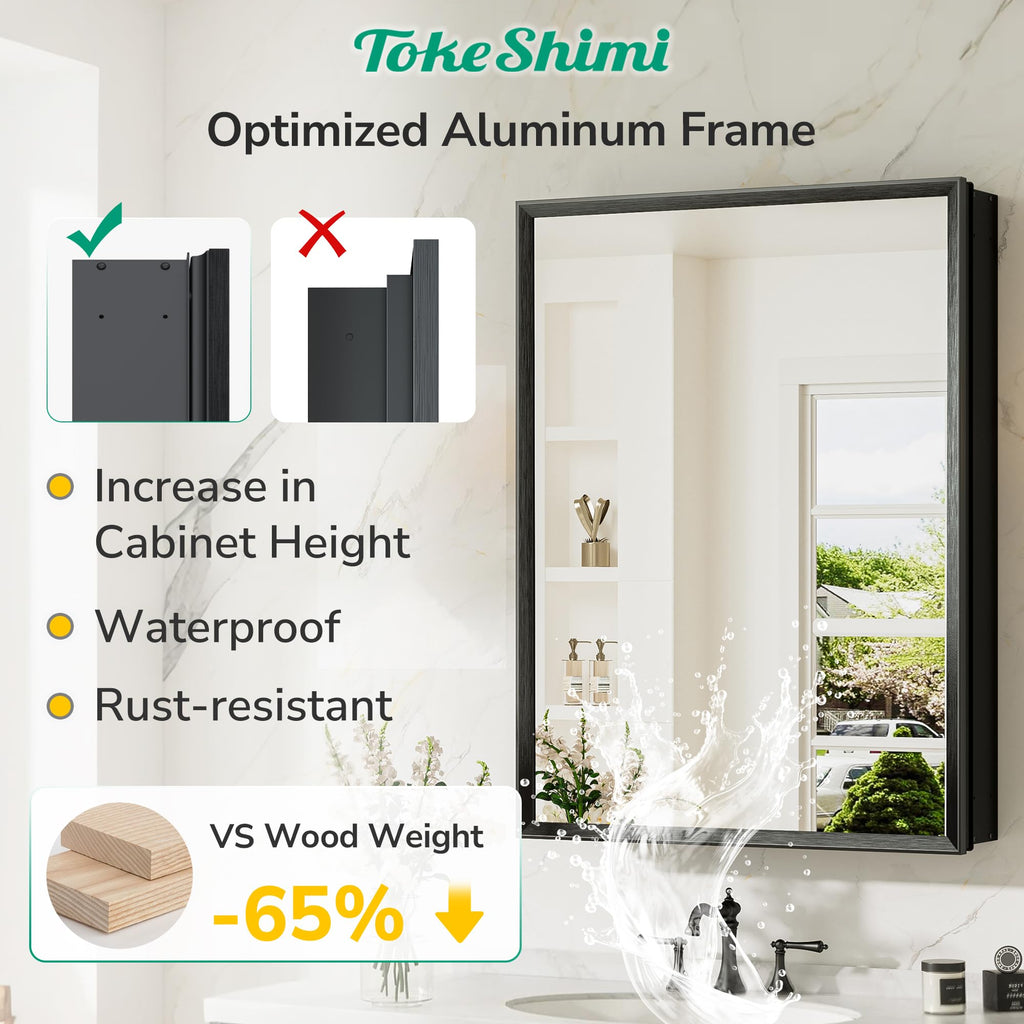 14 x 18 Recessed Medicine Cabinet, Assembly Required, Black Bathroom Medicine Cabinet with Mirror, Stepless