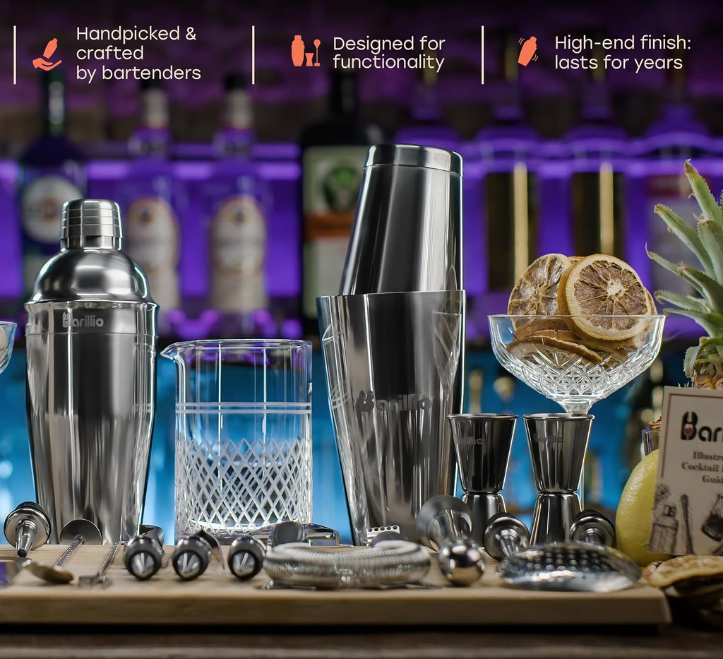Bar Tool Set Pro Edition Bundle w/Bamboo Bar Tool Stand - 33-Pc Bar Set Essentials - Stainless-Steel Cocktail Shaker - Set of 32