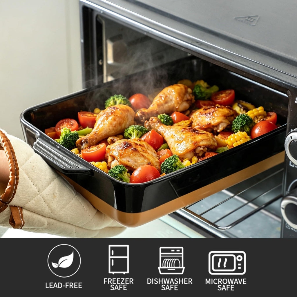 Ceramic Baking Casserole Dish with Handles, Large 9x13 inch Pan and Middle Baking Pan - Porcelain Serving Bakeware