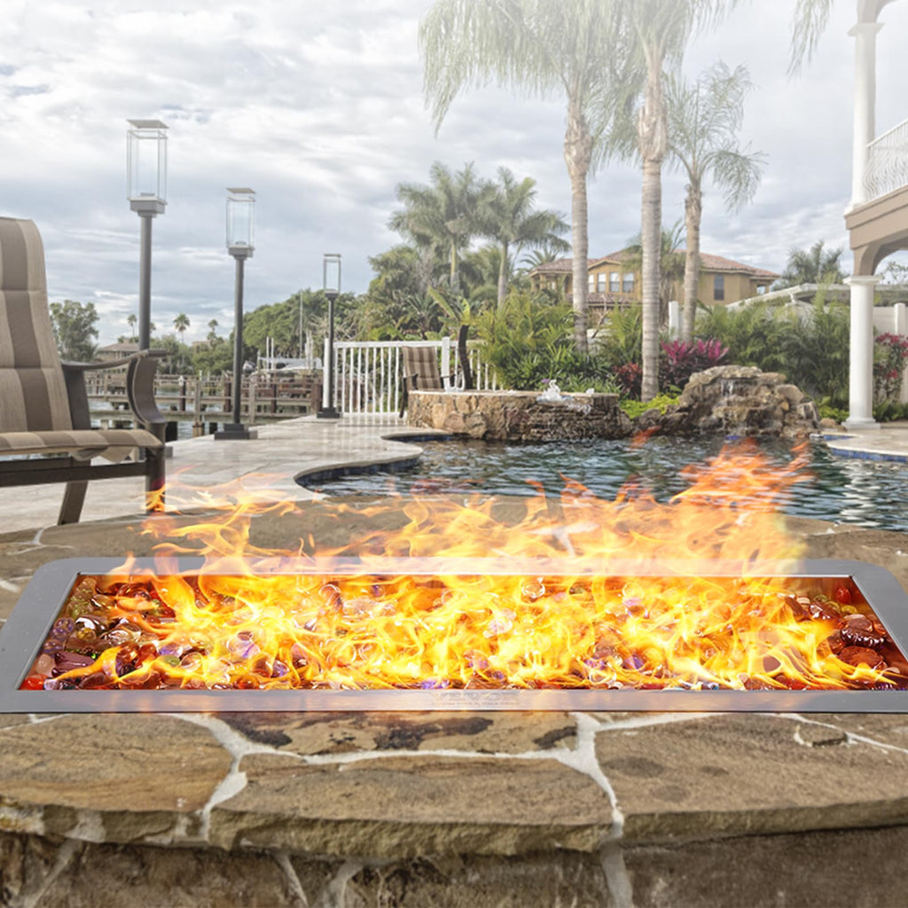 24 x 8 inch Drop-in Fire Pit Pan, Rectangular Stainless Steel Fire Pit Burner Kit, Propane Gas Fire Pan 120, 000 BTU