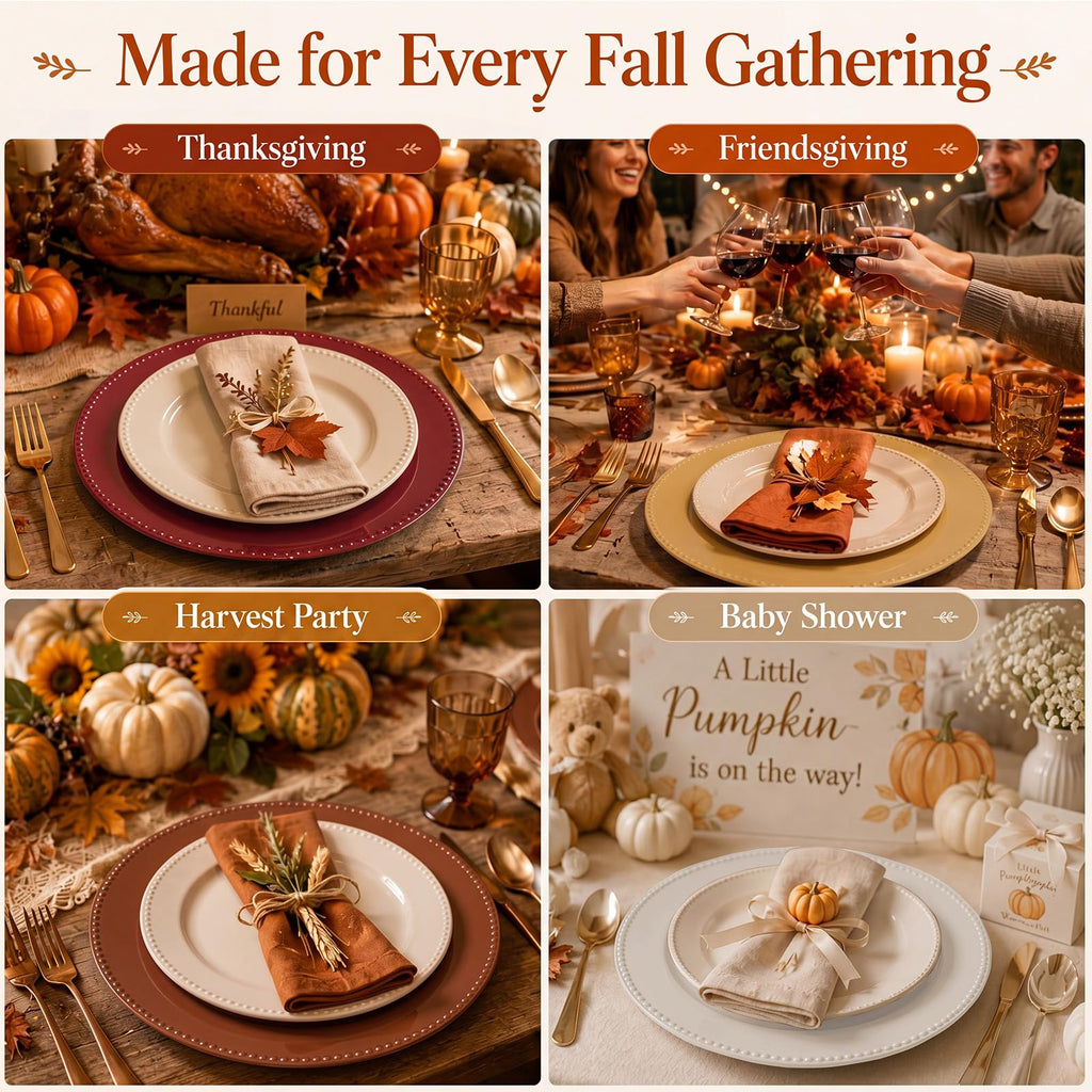 12 Pcs Thanksgiving Charger Plates with Beaded Rim 13 Inch