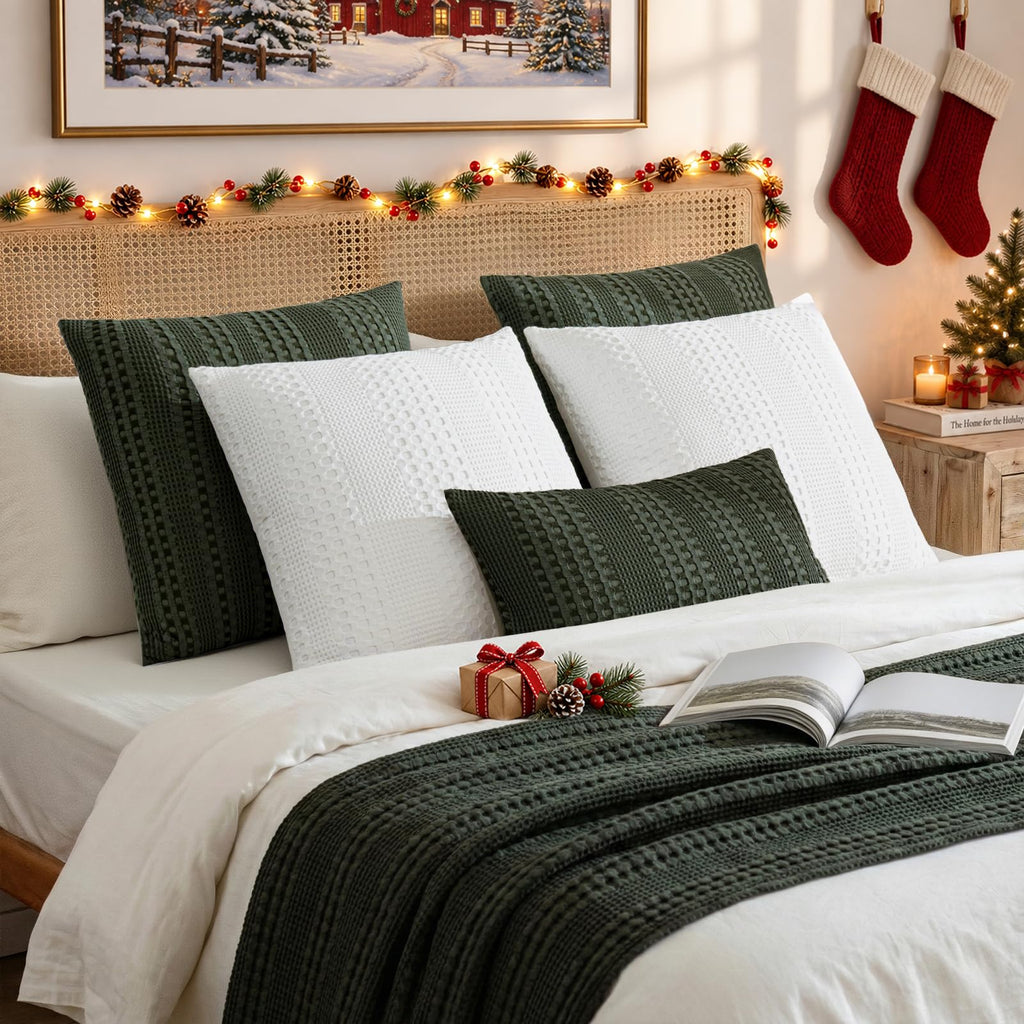 2 Pack Bamboo Fiber Pillow Covers - Waffle Weave, Ultra Soft & Breathable, Euro Shams Cotton Throw Pillow for Couch