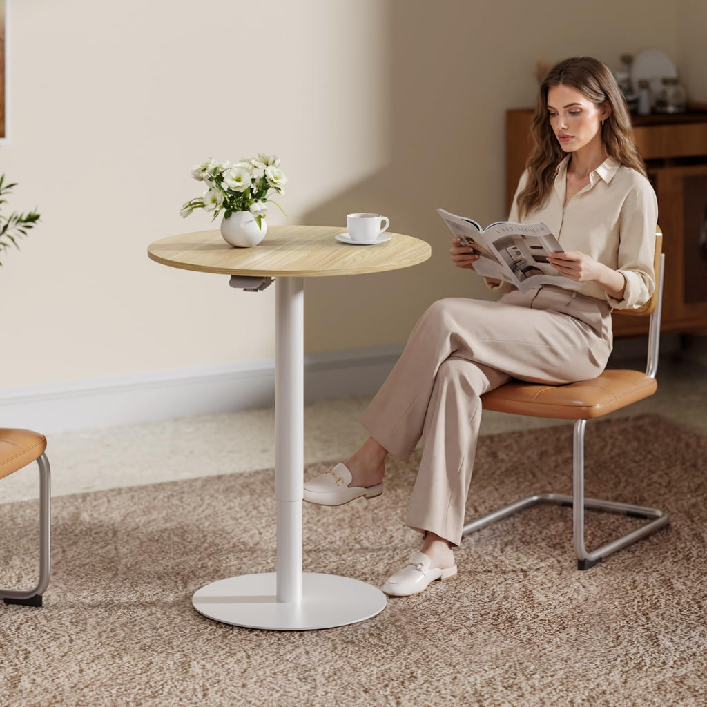 23.6'' Pneumatic Height Adjustable Round Dining Table Bar Table