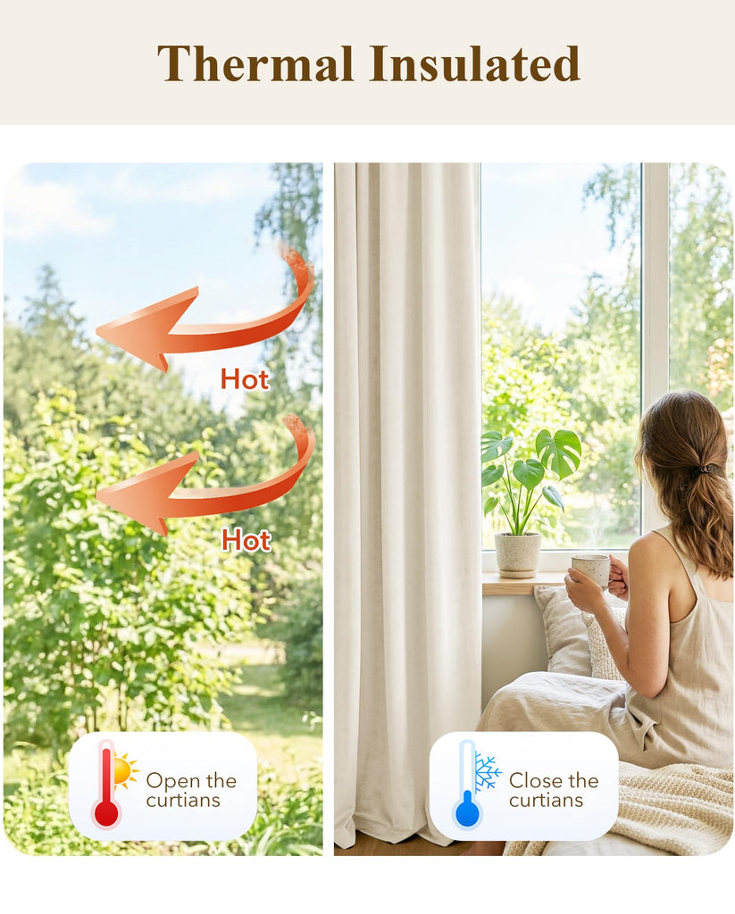 Ivory White Velvet Curtains Privacy, W52 x L96, 2 Panels