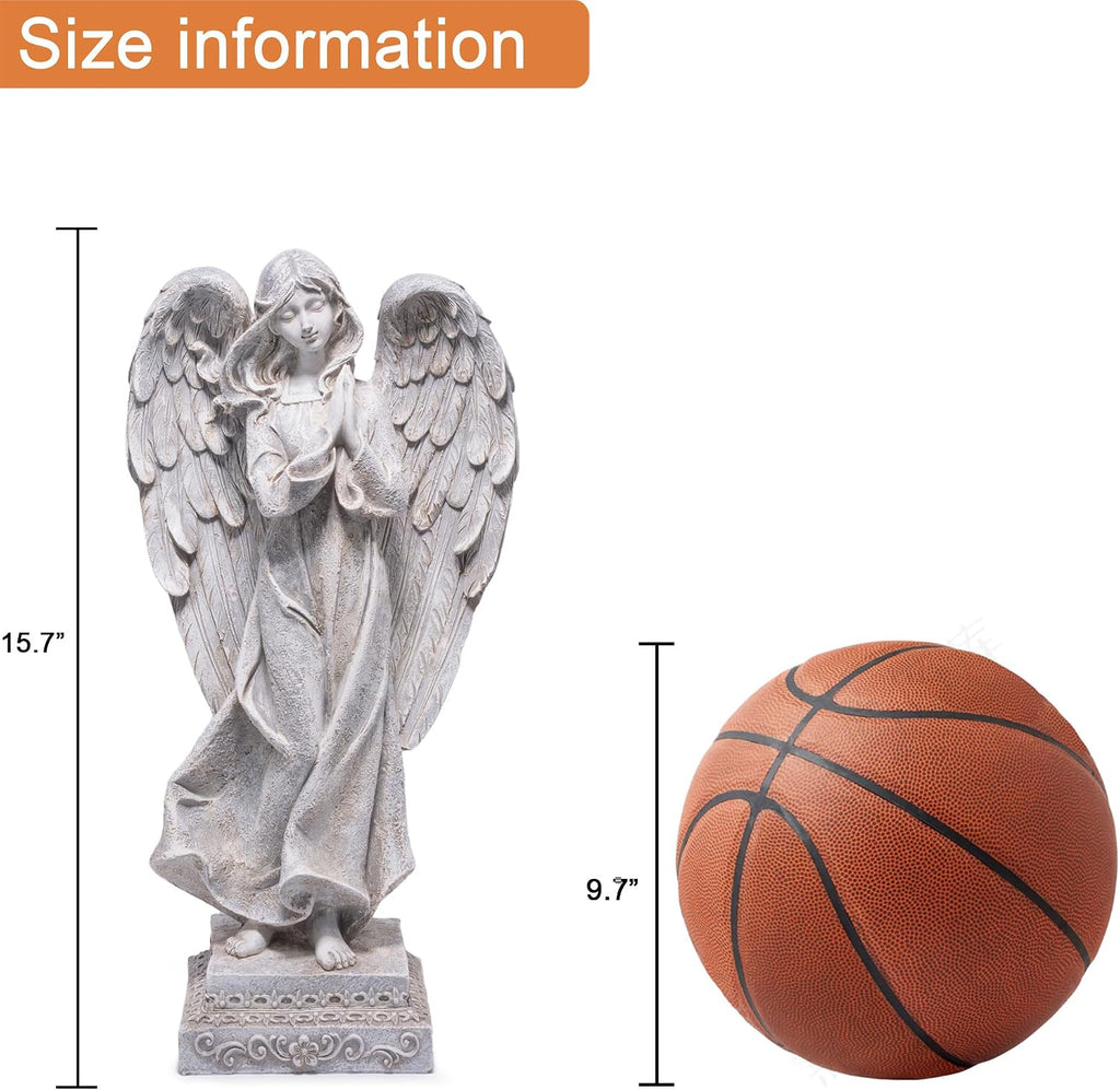 Praying Angel Garden Statue, Outdoor Memorial Angel Figurine for Garden Yard Lawn Patio, Resin Angel Sculpture