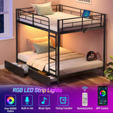 Metal Bunk Bed Full Over Full with USB Charging Station, LED Bunk Bed with 2 Storage Drawers