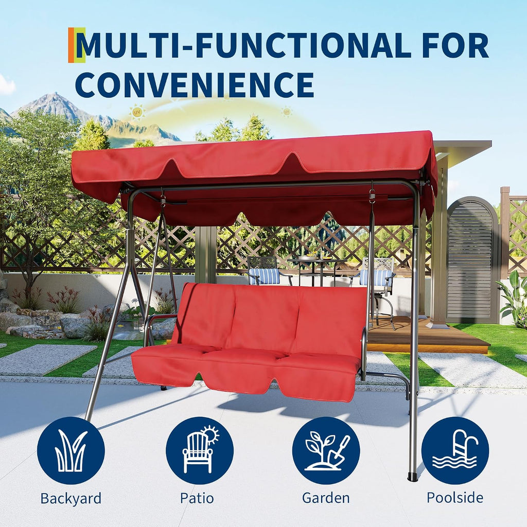 Outdoor Swing Chair with Adjustable Canopy, 3-Person Outdoor Patio Swing Chair with Adjustable Tilt Shade, Porch