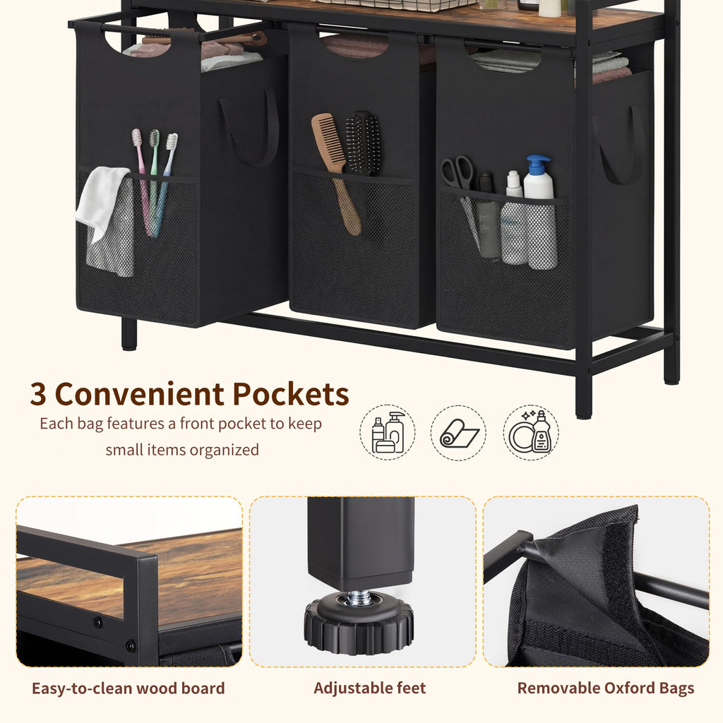 Laundry Hampers, 3 × 15 Gal (171 L) Laundry Basket with Large Desktop Sorter for Laundry Room Organization, Bathroom