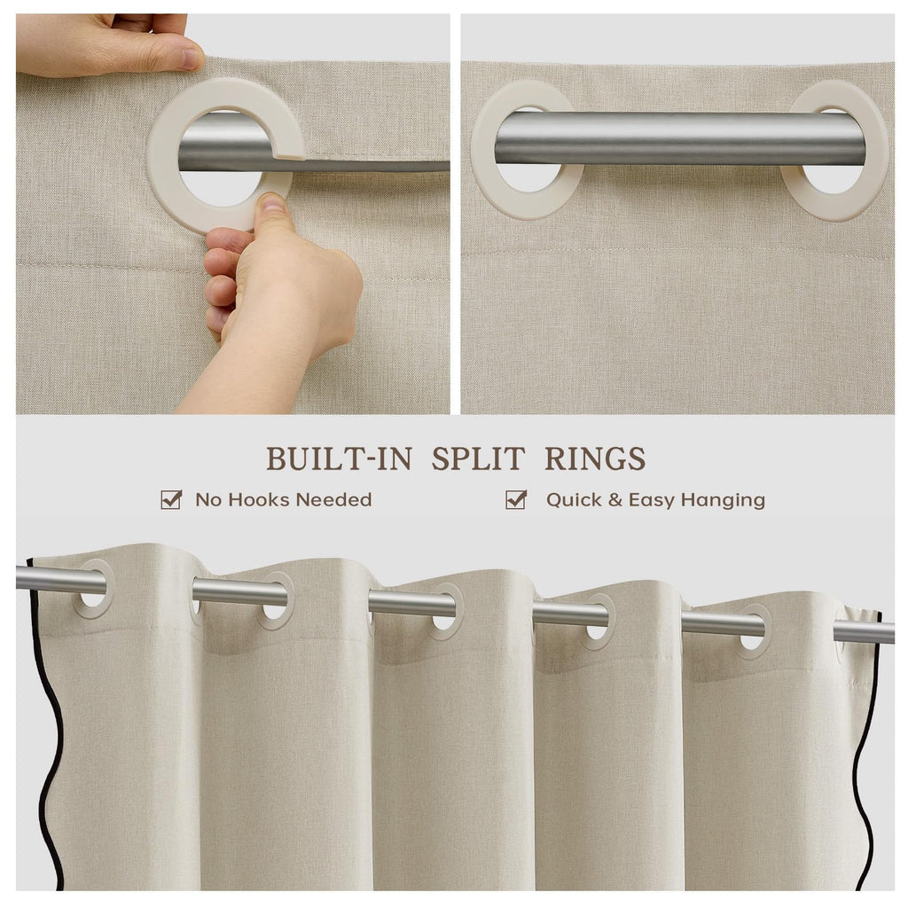 Scalloped No Hook Linen Natural Waterproof 72x72