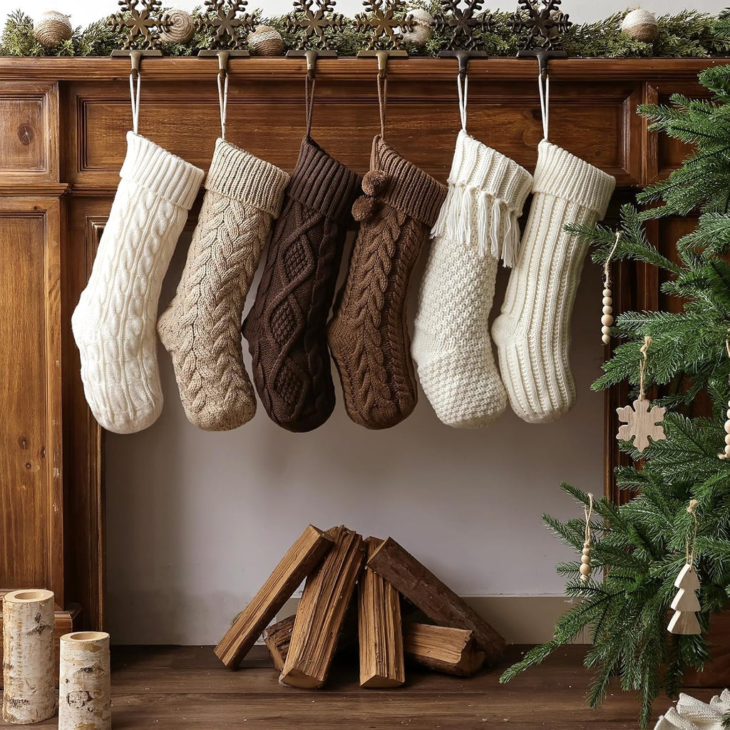 Farmhouse Knitted : 6 Pack 18 Inch Earth Tones Christmas Stockings, Rustic Cozy Hanging Xmas Stockings Decorations - Set of 6