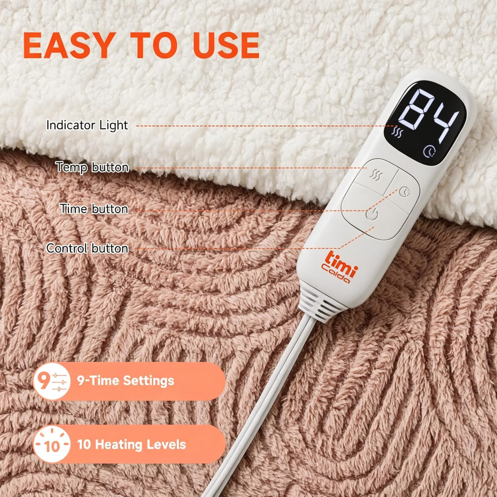 Heated Blanket - 72"x84" Cozy Soft Jacquard Heating Blanket with 4 Heat Levels & 10 Hours Auto-Off