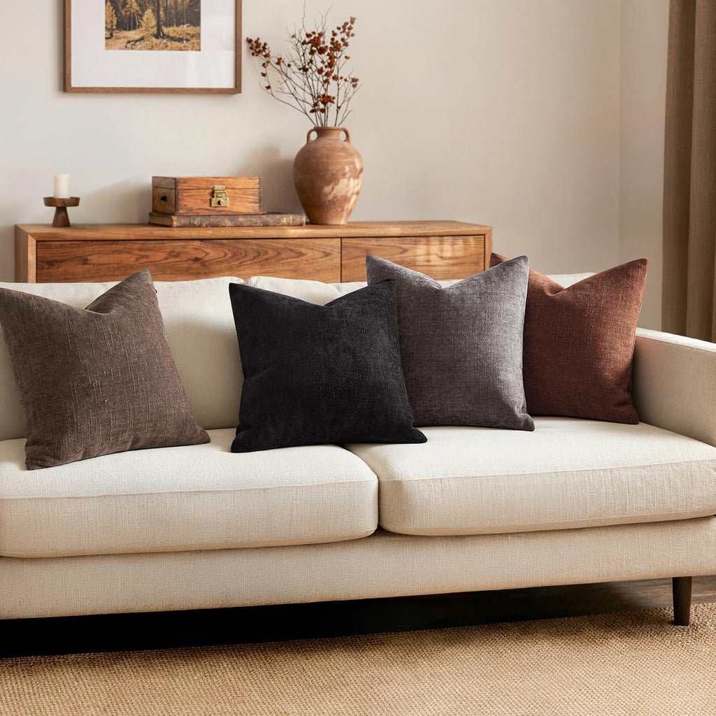 Textured Chenille Throw Pillow Covers 18x18 Inch Black