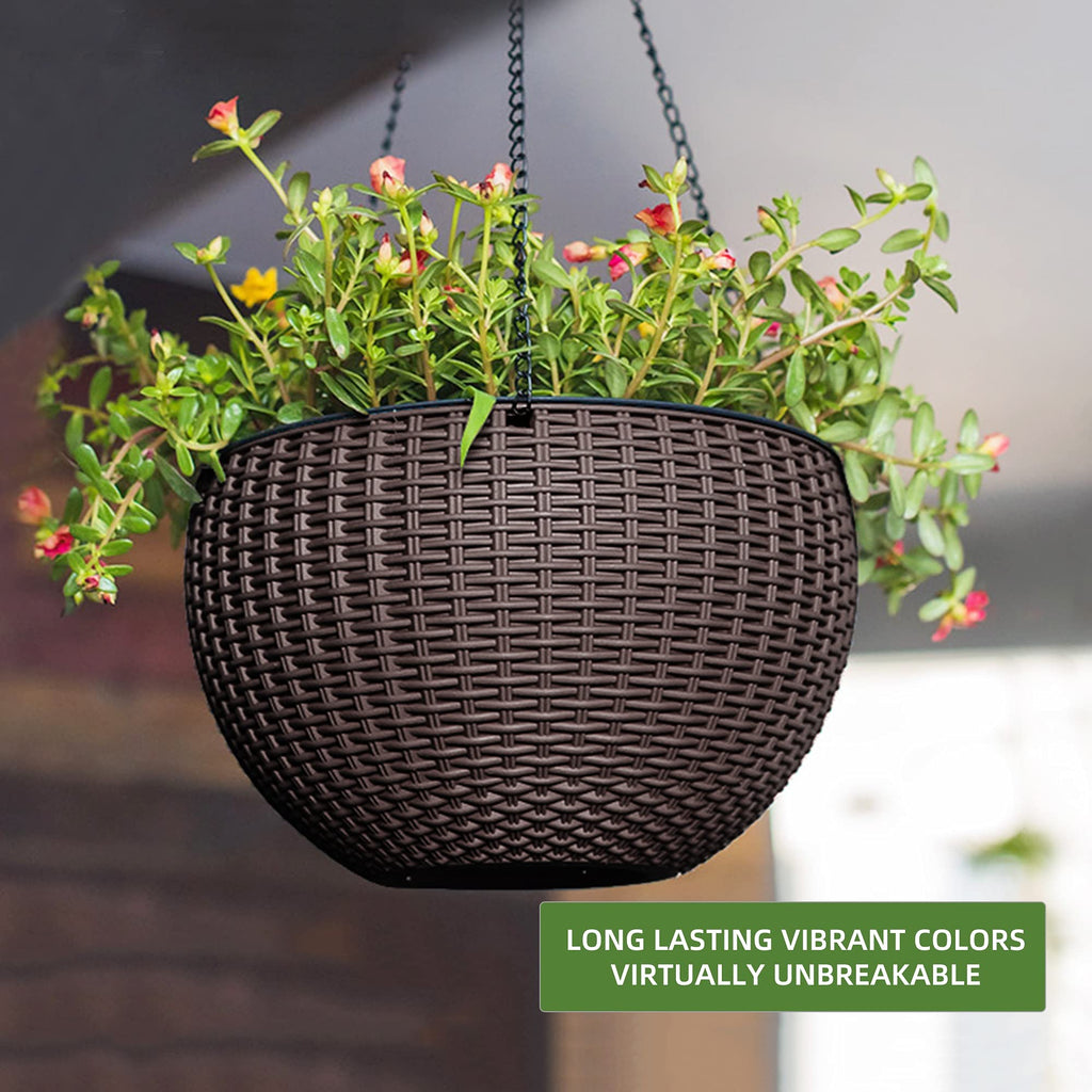 13.5 Inch Self Watering Hanging Planter (Brown)