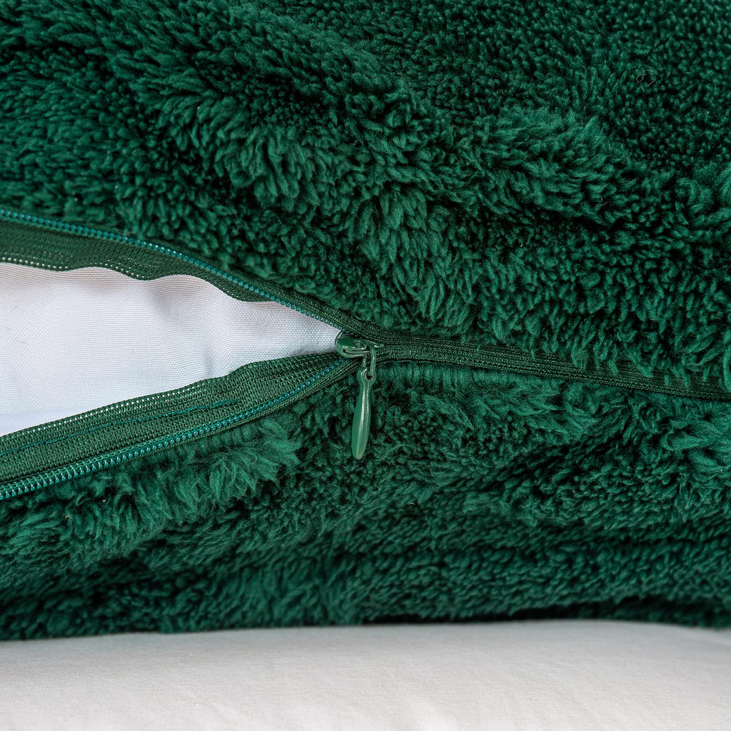 Sherpa Throw Pillow Covers, Set of 2-Forest Green, 18"x18"