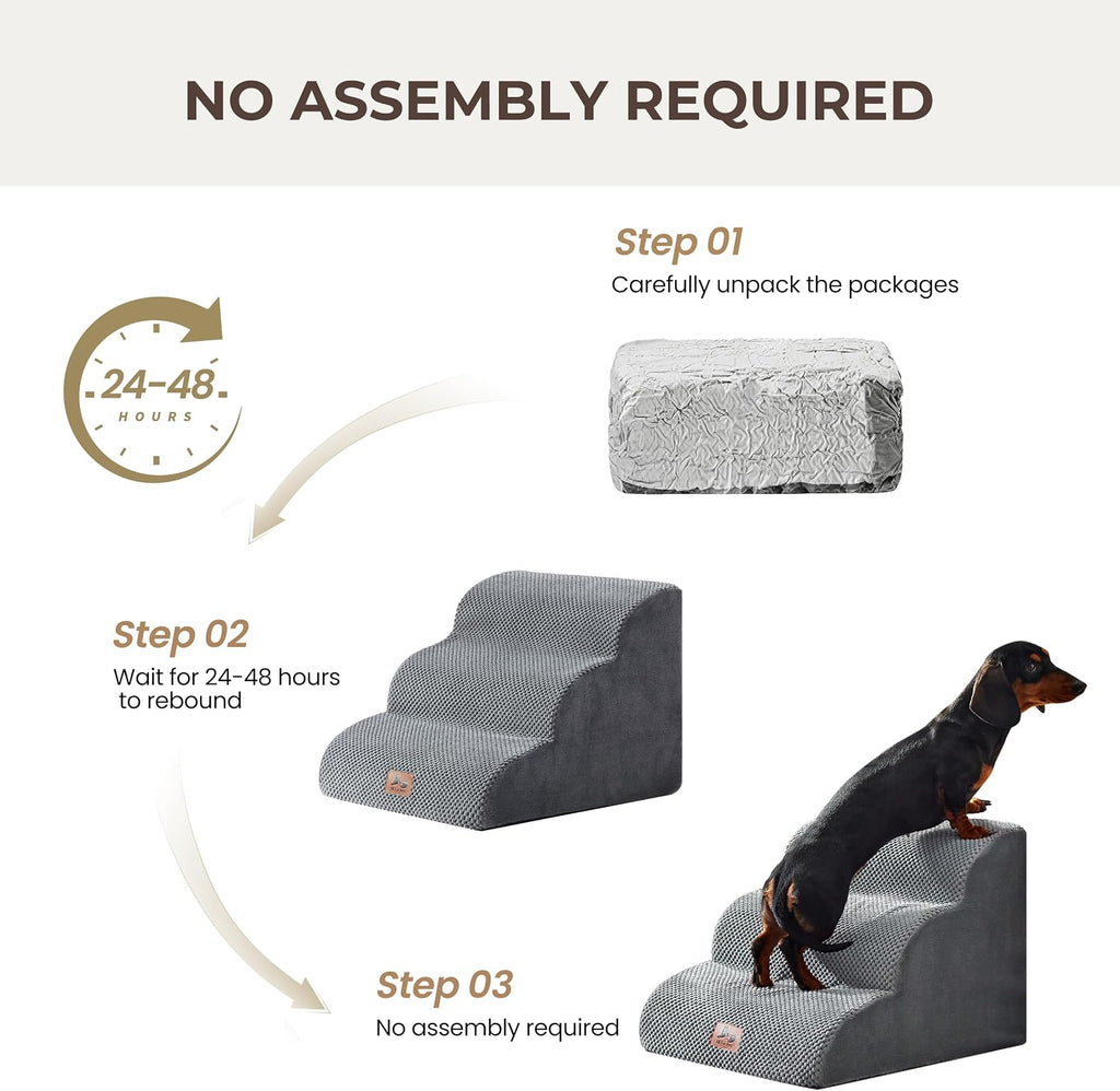 Dog Stairs for Small Dogs 13.5" H, 3 Step Dog ramp for Bed, Grey