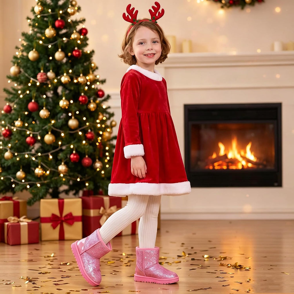 Girls Glitter Sequin Princess Snow Boots for Toddler Little/Big Kid