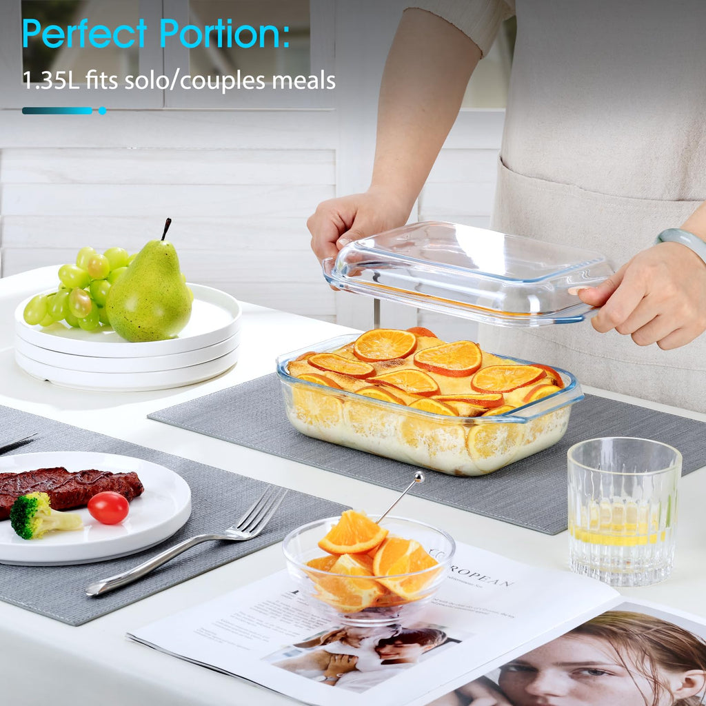 1.4QT Small Glass Casserole Dish With Lid, 8.5×6.1in Rectangular Casserole Dish for Oven