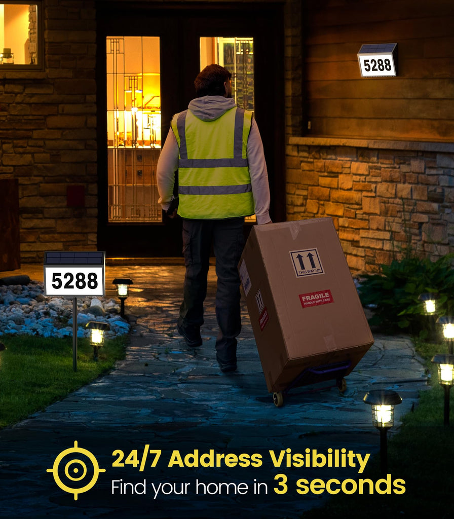Solar Address Sign, House Numbers for Outside, LED Address Plaque