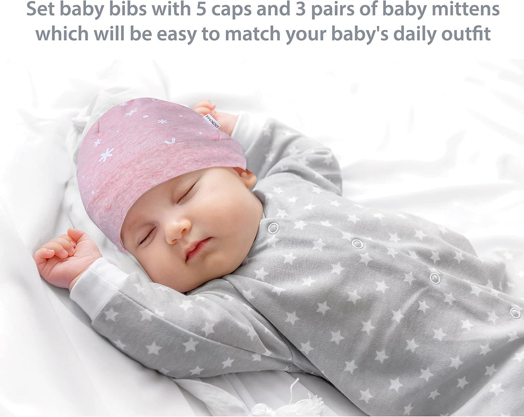 Organic Cotton Baby Mittens and Caps Set with Cute Bunny Design for Newborn 0-6 Months -, No Scratch, Ultra Soft - 5