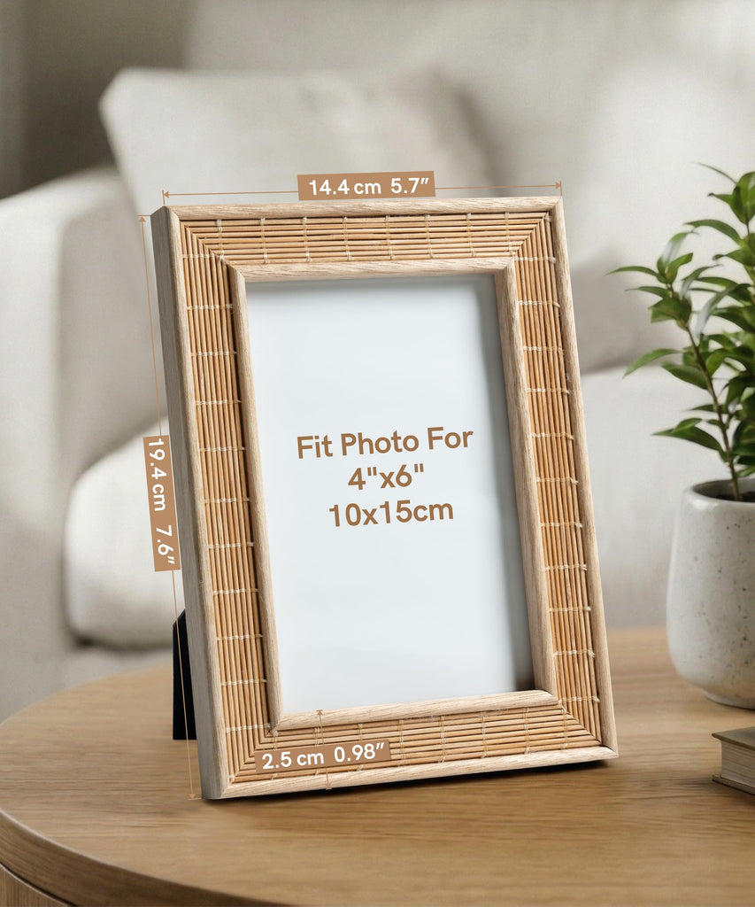 4x6 Bamboo Picture Frame Boho Rattan Wicker 4 x 6 Photo Frame