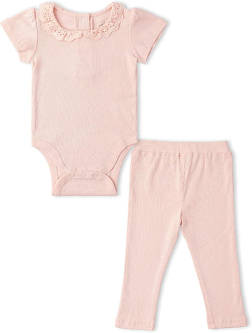 Certified Organic Cotton Spring Summer Top & Bottom Set for Baby & Kids- Blush, 18-24 Months