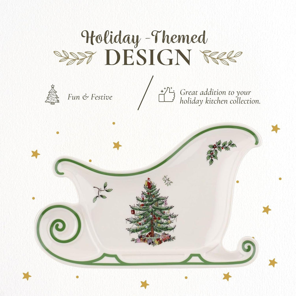 Christmas Tree Embossed Sleigh Porcelain Serving Platter