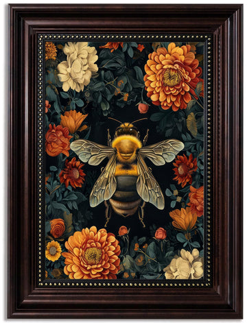 William Morris Framed Bee Canvas Wall Art Retro Mid Century Country Insect Wall Decor Pictures Dark Academia