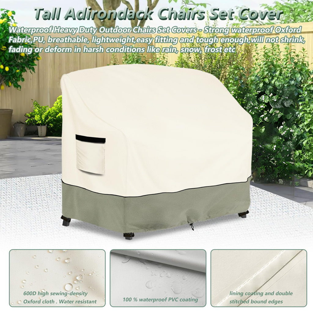 Tall Adirondack Chairs Set Cover for Poly Balcony Chair with Connecting Tray Patio Stools, 100% Waterproof Heavy Duty