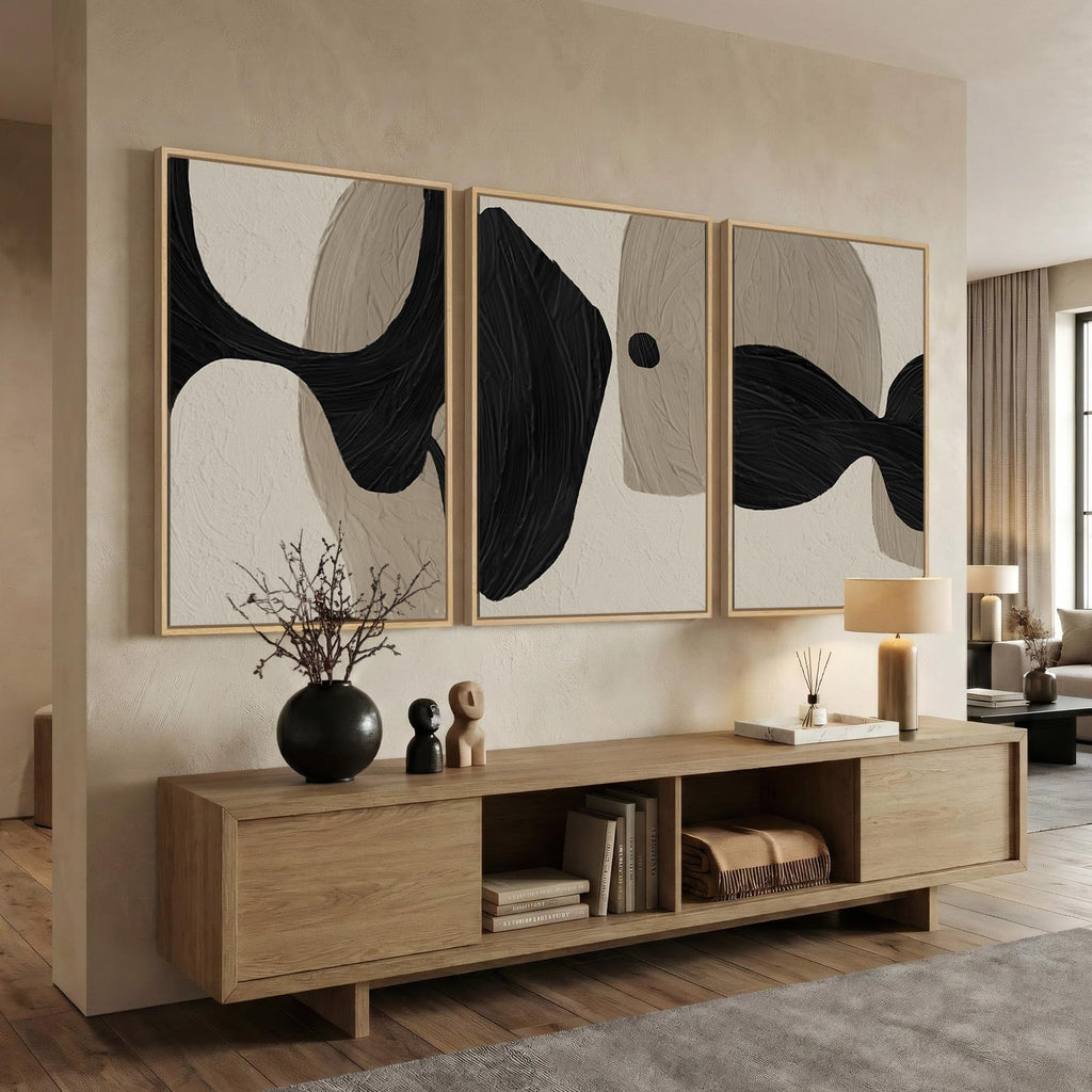 Large Framed Neutral Abstract Modern Wall Art, 24x36 Inch