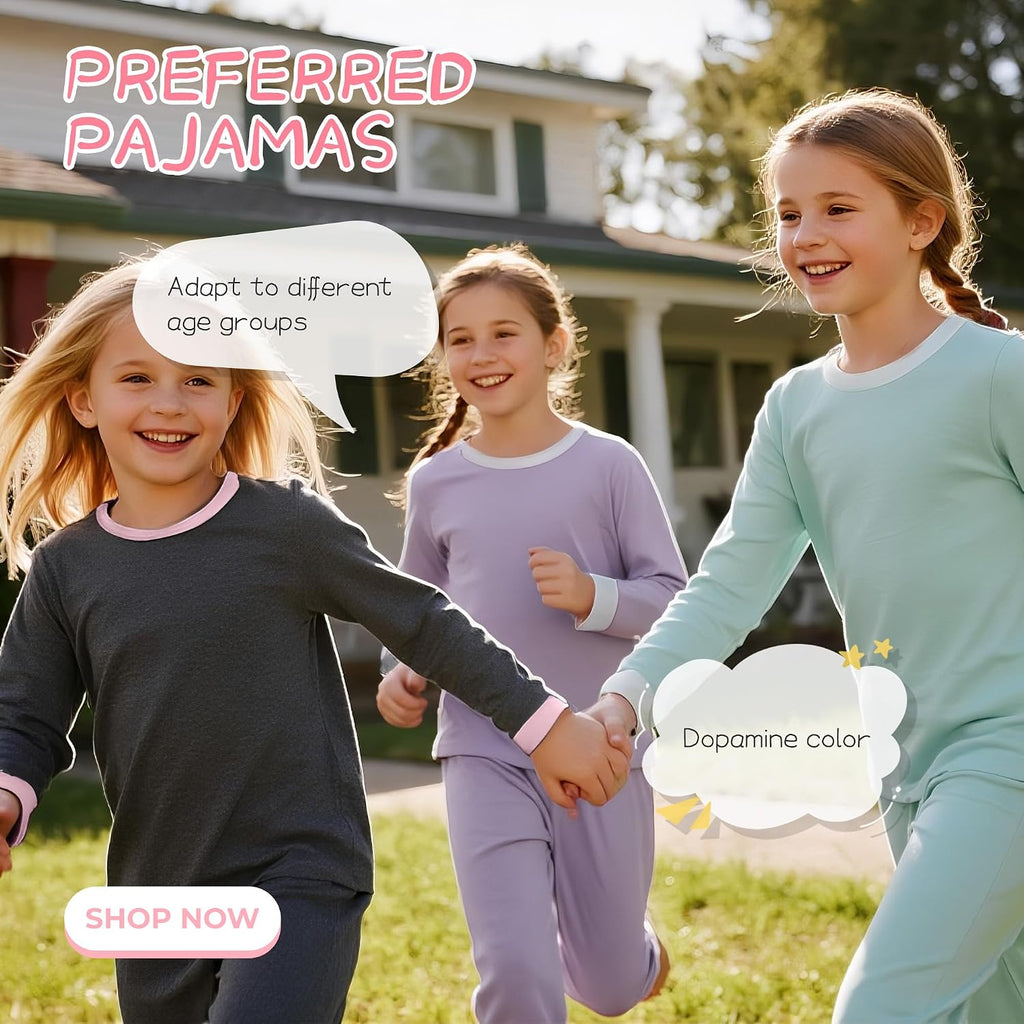 Girls 100% Cotton Snug Fit Pajama Set 4 Piece Sleepwear