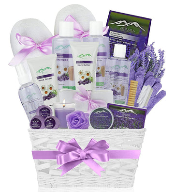 Lavender Spa Gift Basket for Birthday Gifts for Women, Beauty Basket Home Spa Basket 20 pc Set Includes Body Lotion