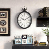 Menterry Oval Retro Wall Clock, Rustic Vintage Style, Black Antique Design