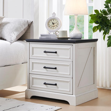 22" Farmhouse Nightstand with Charging Station, Off White