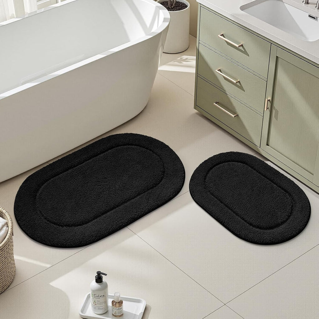 Black Bathroom Rugs Sets, 2 Piece Small Bathroom Rugs, Soft, Absorbent Microfiber Mats, Machine Washable Bath Mats
