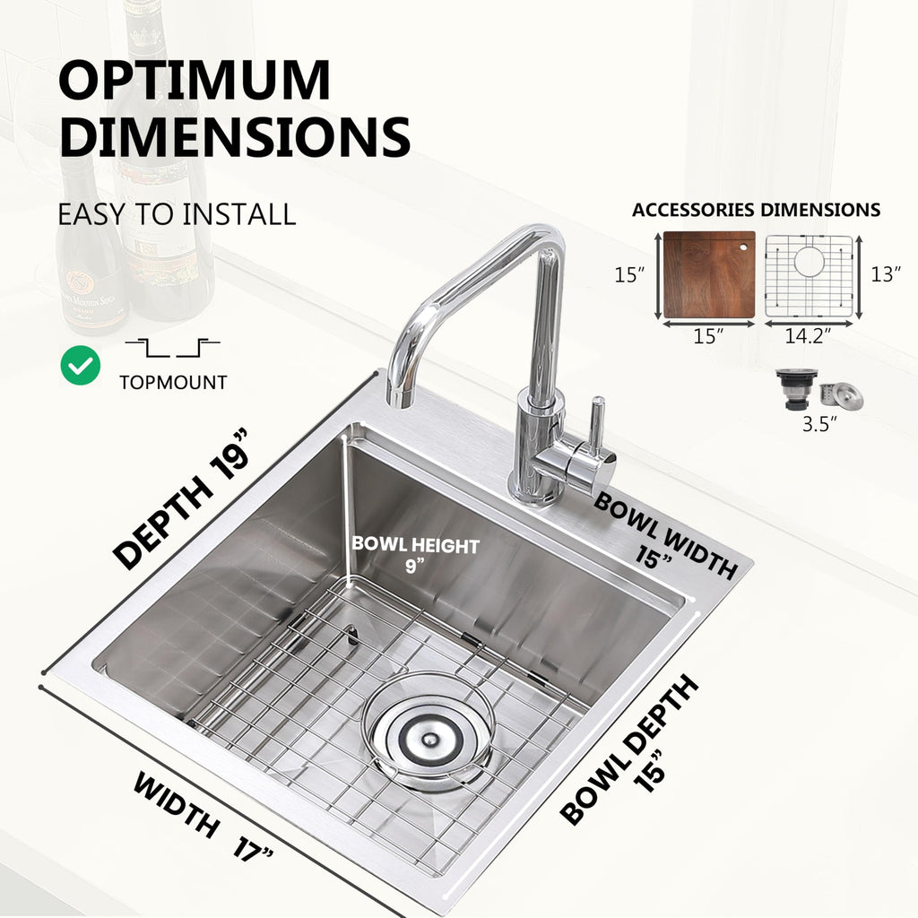 17x19 Inch Drop in Bar Sink Brushed Nickel