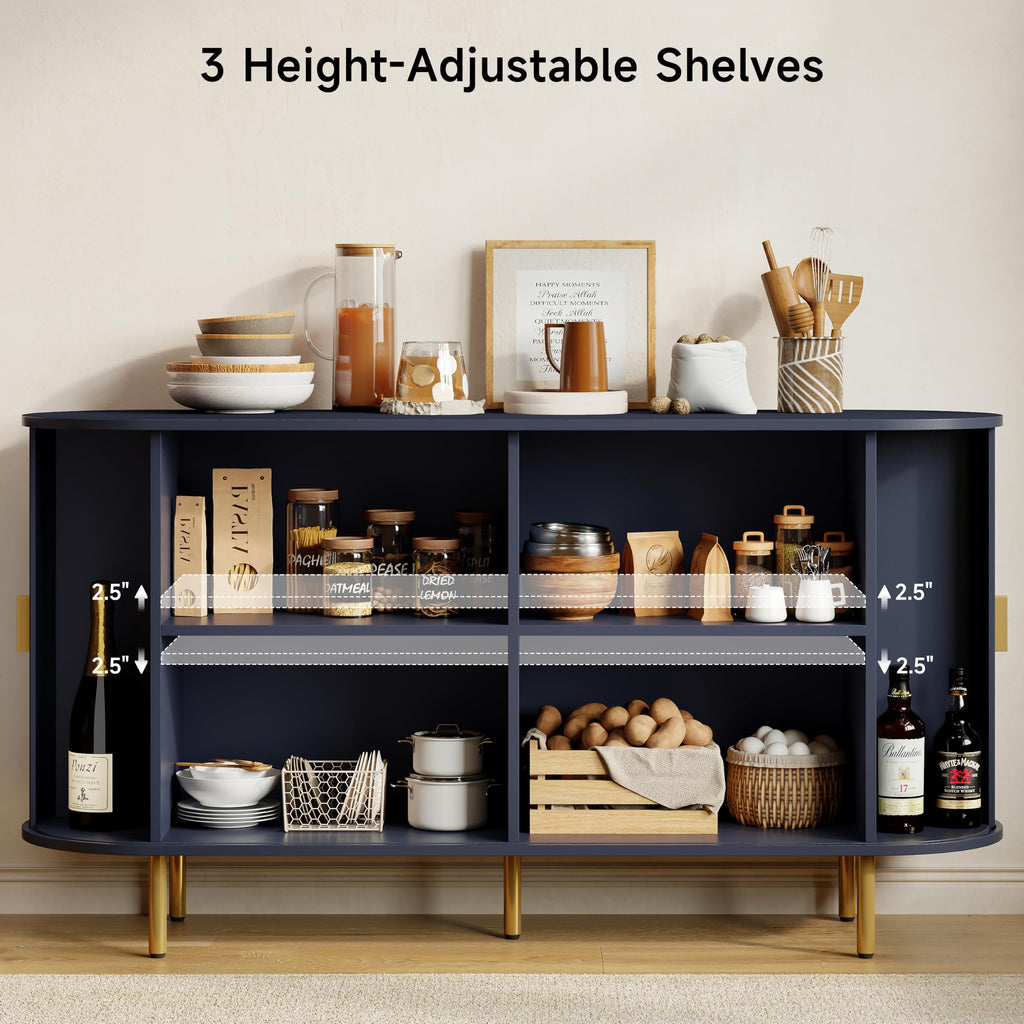 55" Fluted Buffet Sideboard Cabinet with Sliding Door, Blue