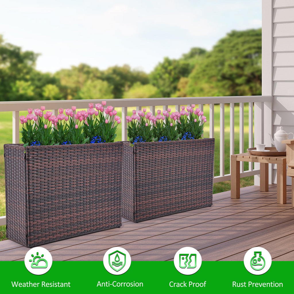 HPC Decor 32.5" Tall Planters, Plastic Planter for Outdoor Plants Handmade Wicker Large Rectangular Block Planter Box
