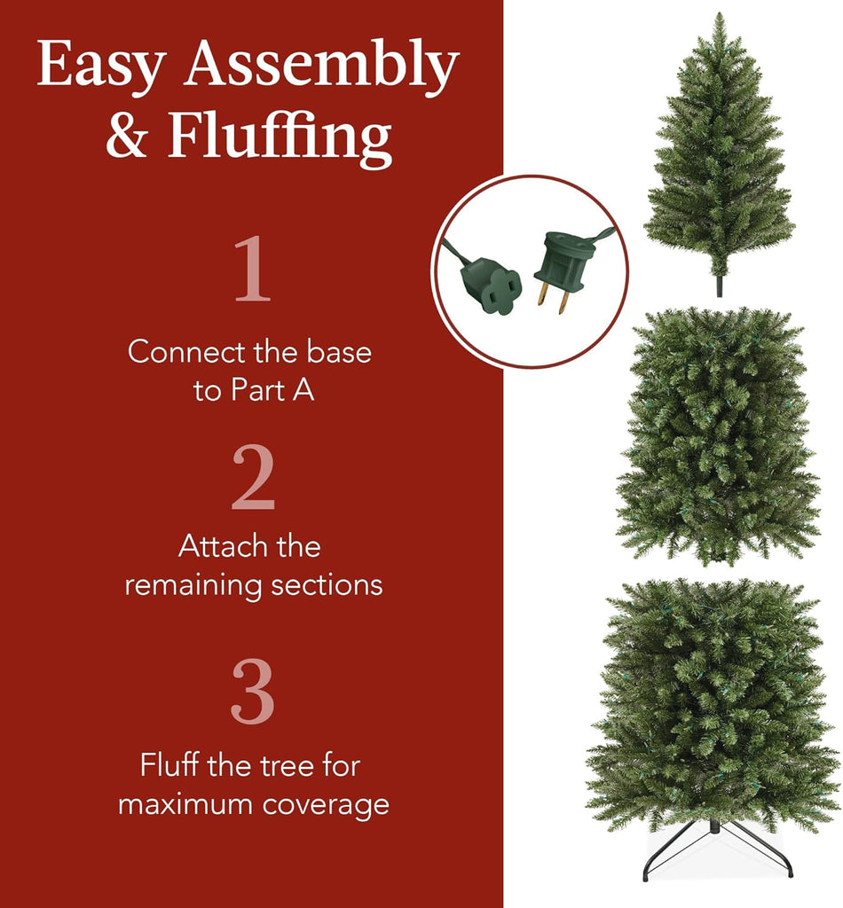 7.5ft Artificial Pencil Christmas Tree with LED Twinkling Lights, Pre-Lit Spruce Realistic Holiday Xmas Décor, 350