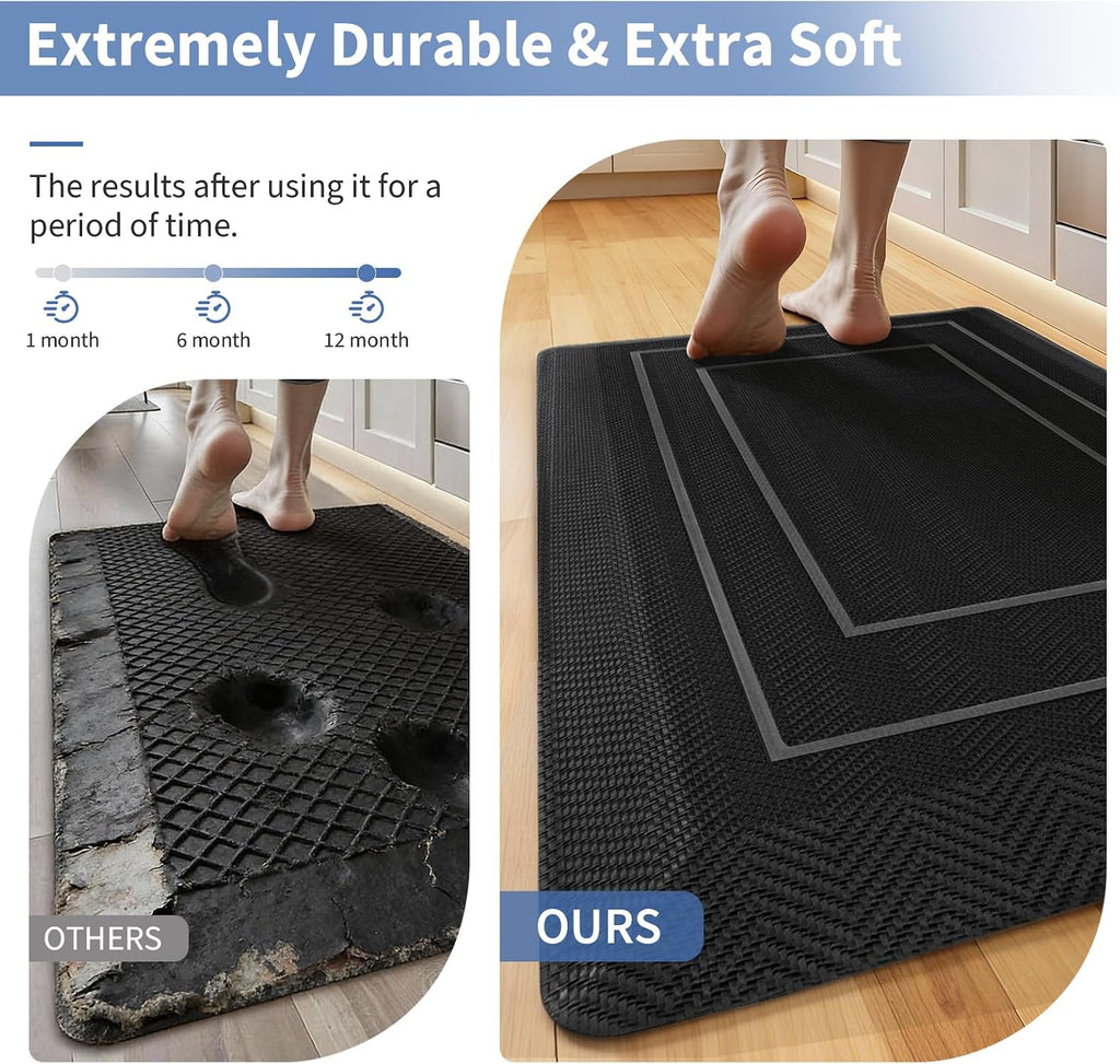 9/10"" Extra Thick Cushioned Anti Fatigue Kitchen Mat, Waterproof High Density Foam Standing Desk Mat, Non-Slip