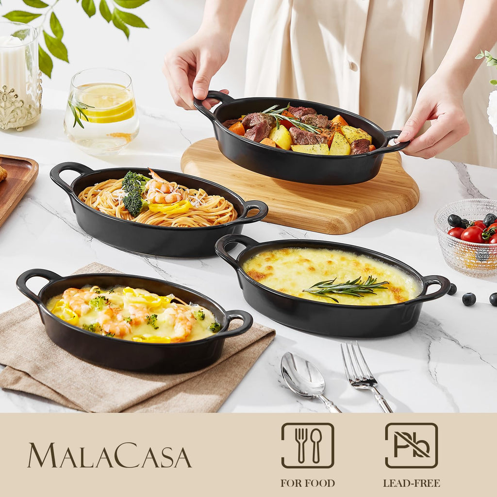 Small Casserole Baking Dishes Set of 4, 8x5 inch Oval Au Gratin