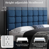 Upholstered Bed Frame, Modern Queen Bed Platform with Square Stitched&Button Tufting Headboard Height Adjustable