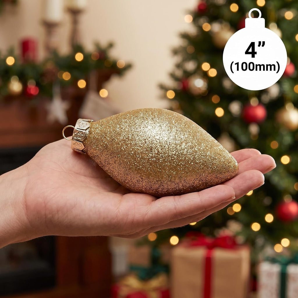Gold Christmas Ornaments Set for Tree Decorations, Teardrop Finial