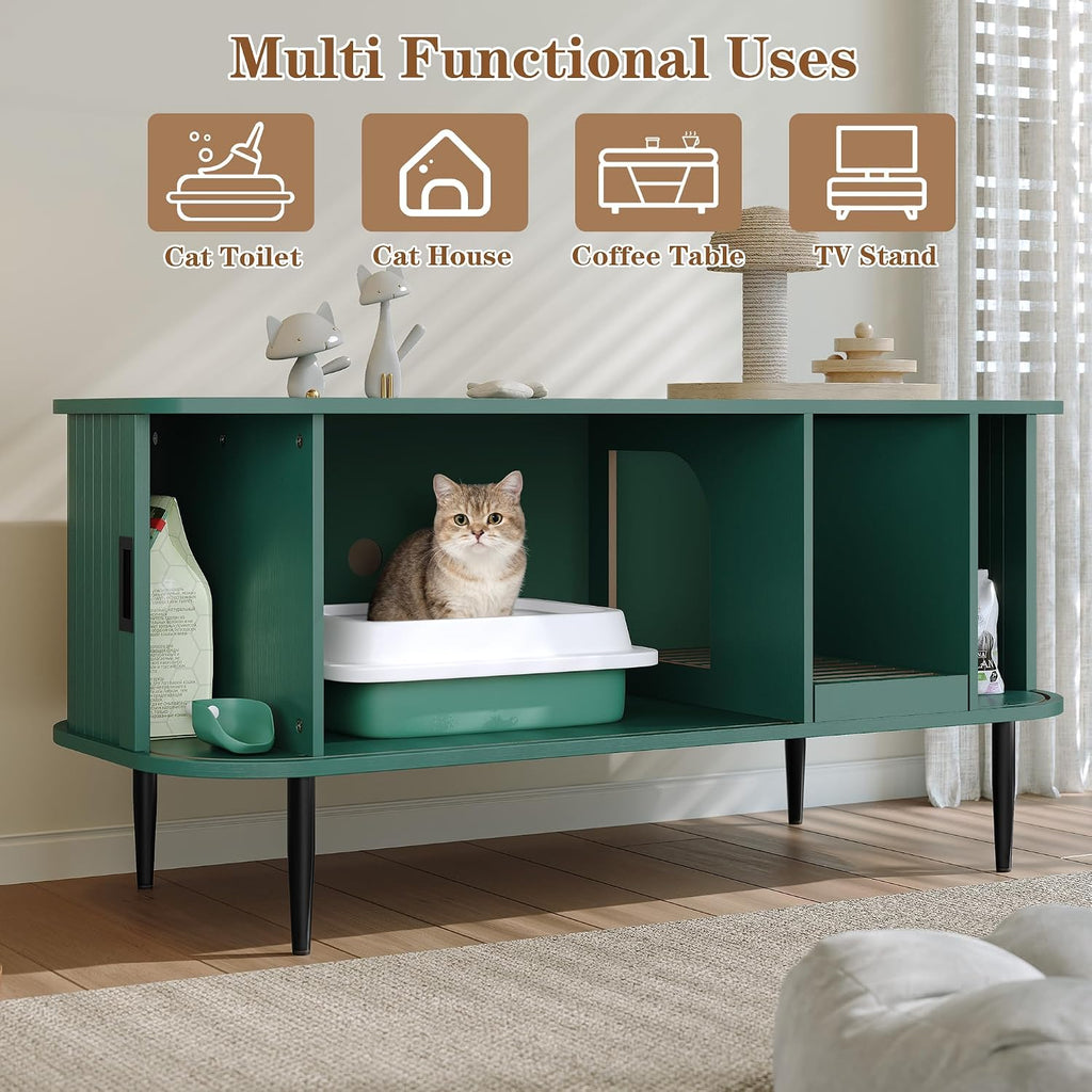 Cat Litter Box Enclosure Furniture with Sliding Tambour Door