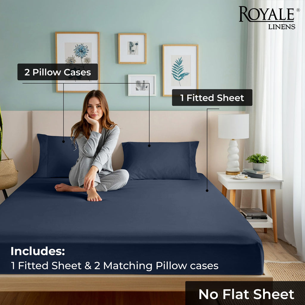 Fitted Sheet with Pillowcases - King Fitted Sheets with 2 Pillowcases - 300 Thread Count 100% Organic Cotton - Fits