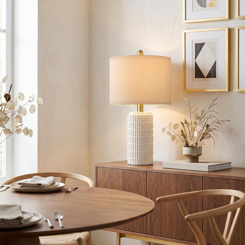 21'' Modern Ceramic Table Lamp with Gift Box, White, Small