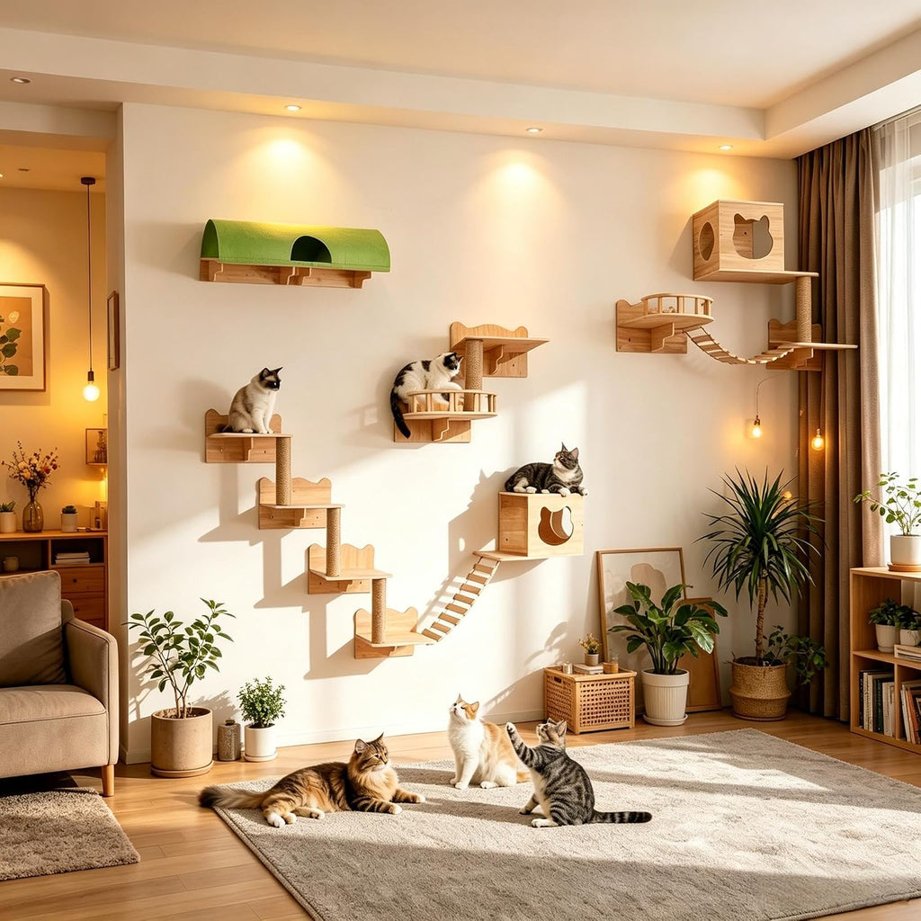 18 in 1 Solid Wood Cat Wall Shelves for Large Spaces & Multi-Cat Homes