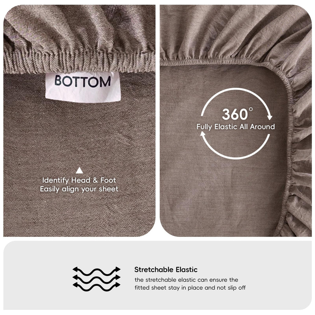 Fitted Sheet Only Washed Cotton Linen-Like Extra Deep Pocket King