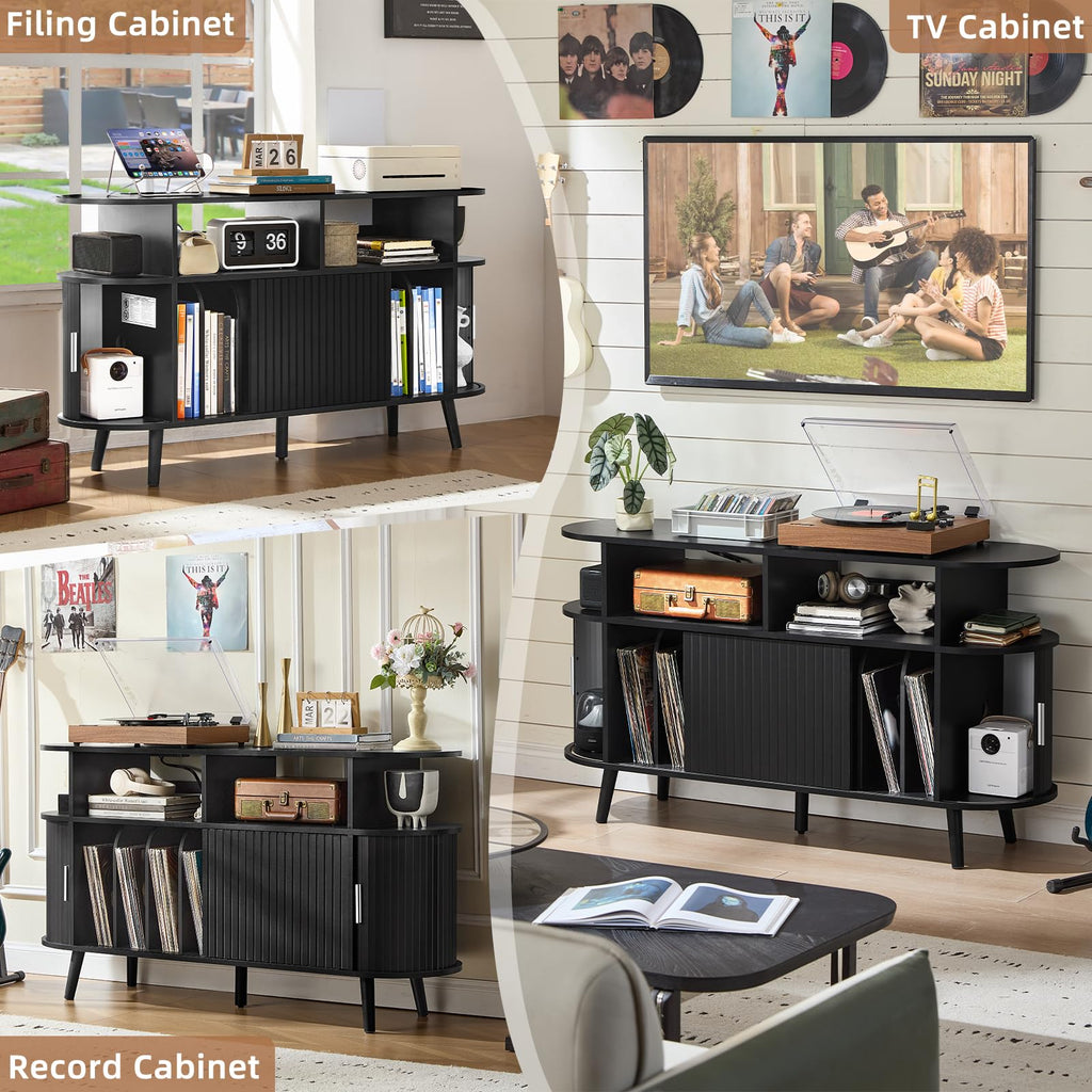 Extra Large Round Record Player Stand with Charging Station