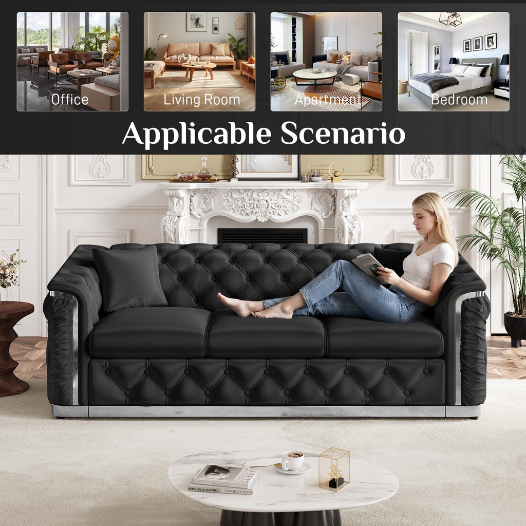 Chesterfield Sofa Set of 2, Luxury Black and Silver Couch, Black